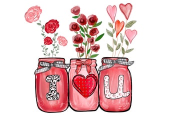 valentine printable , Valentine’s Day,  mason jars png design, digital download , png sublimation , flowers in jars png , instant download