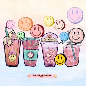 Coffee Png,Smile face PNG, cute gift tshirt, latte pink iced coffee, hand drawn, Sublimation design, digital download, Printable file Tshirt