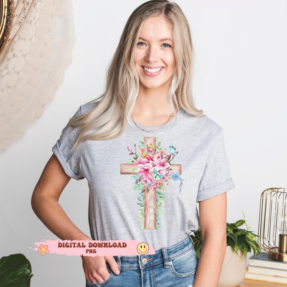 Floral Cross PNG File Easter Cross Bible Sublimation Etsy