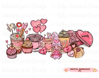 Valentine coffee lover PNG latte iced stars coffee digital download Sublimation design hand drawn  gift shirt Png files for sublimation Png
