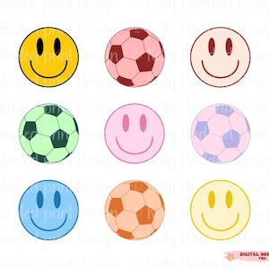 サッカー png、サッカー svg、スマイルフェイス svg、チーム シャツ png、レトロ スマイルフェイス png サッカー ママ シャツ ギフト 昇華デザイン デジタル ダウンロード