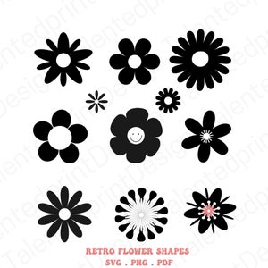 Groovy Retro Flowers SVG Bundle Clipart smile face svg Flower Circut Cut Files Hippie Groovy Flowers Png Template Clipart layers of shapes