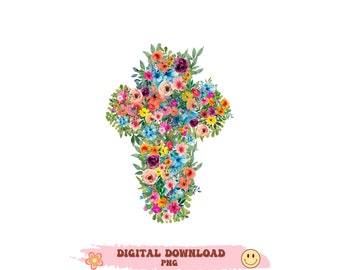 花柄イースタークロス PNG、キリスト教昇華デザイン（デジタルダウンロード）