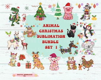 Noël Png, Noël Bundle Png, sublimation animaux de Noël Bundle graphique clipart, joyeux Noël, téléchargement numérique par sublimation