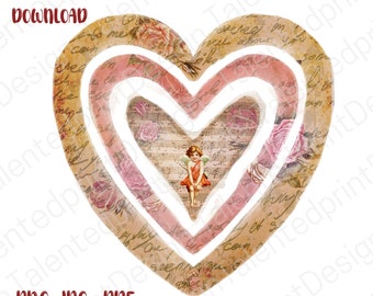 Vintage, vintage angel png, Vintage angel heart, angel Png, Vintage Valentine, DIGITAL DOWNLOAD, heart , Heart and roses, printable download