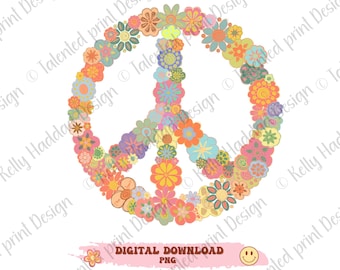 peace sign png, retro flowers png, Retro Floral Peace Sign png, Peace Sign Clipart, Hand Drawn, 60s 70s , hippie flowers png ,groovy flowers