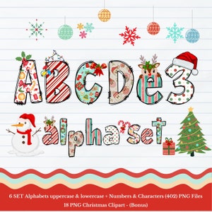 Christmas Doodle Alphabet Bundle, Digital Download, PNG Files, Instant Access, Christmas Crafts, Party Decorations