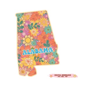 Retro Alabama Png, Alabama State png, Vintage Alabama Clipart, Sublimation designs, DTG, AL Sublimation Design, States Clipart,Retro flowers