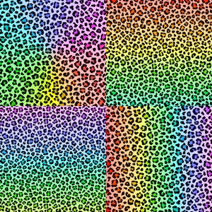 May include: A vibrant, seamless pattern featuring a rainbow leopard print. The design showcases a repeating pattern of black spots on a gradient of colors, including pink, yellow, green, blue, and purple. This eye-catching design is suitable for various applications.