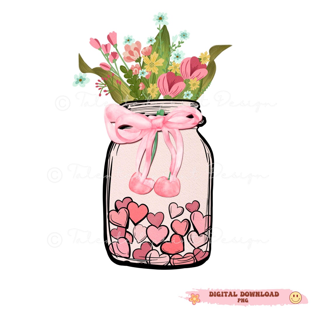 Mason Jar Flowers PNG Digital Download Hand Drawn Digital Design T ...