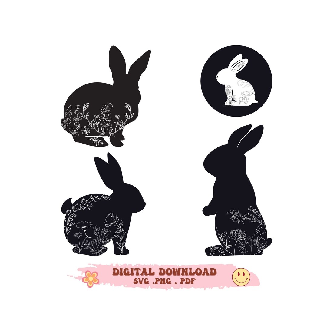 SVG Spring Rabbit - Easter Bunny Flowers - Floral Bunny SVG PNG Files ...