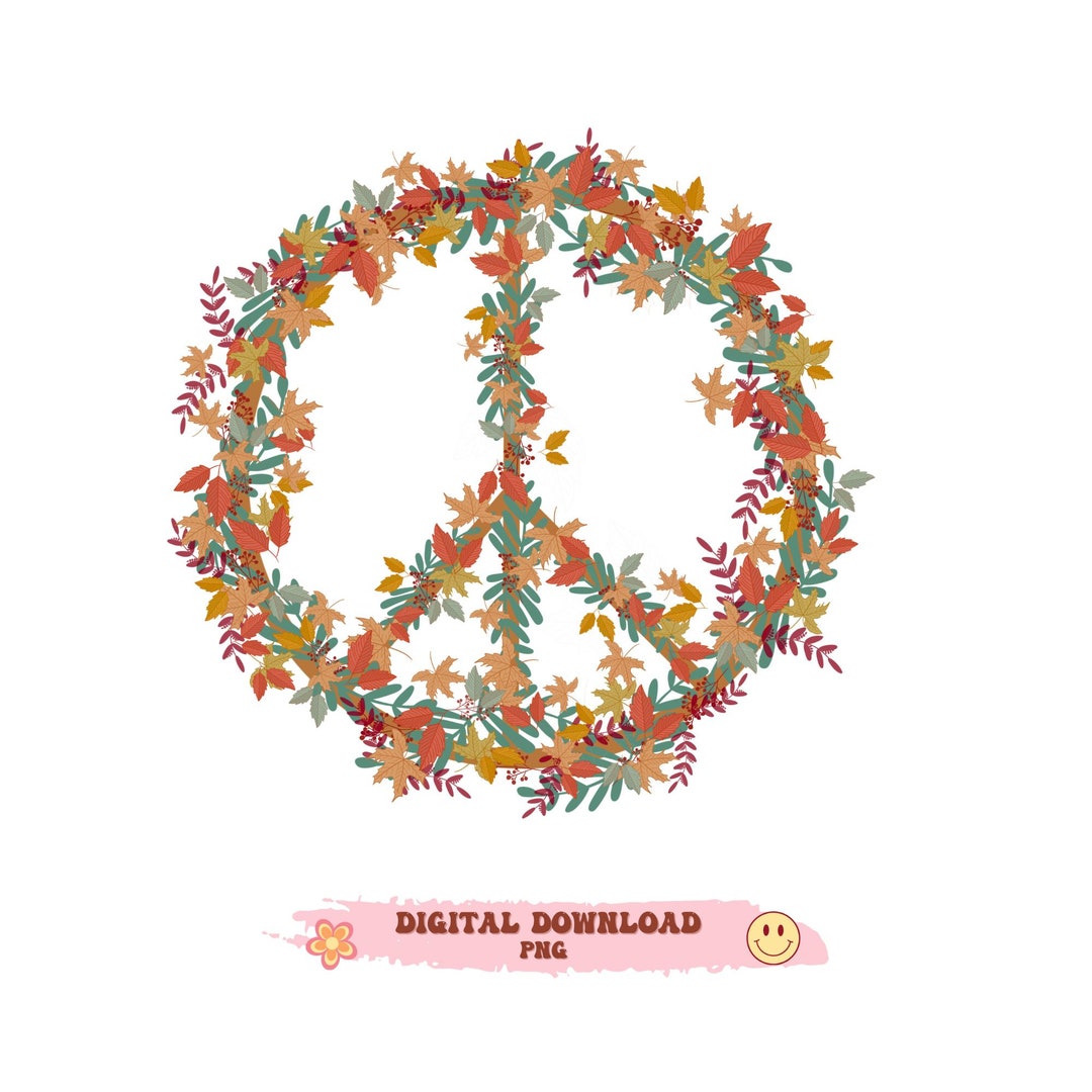 Peace, Peace Sign Png, Fall Png, Retro Fall Png, Retro Leaves Peace ...