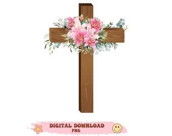 Archivo PNG de la Cruz Floral, Cruz de Pascua, Sublimación de la Biblia, Cruz Religiosa, Descarga de Sublimación, Descarga Instantánea, Cruz de Pascua, Flores Rosas.