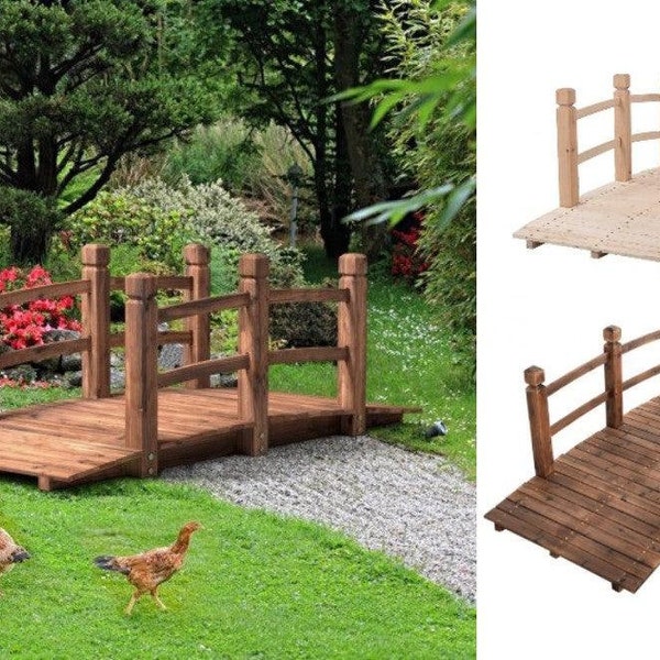 Wooden Arched Bridge Footbridge with Guardrails Fairy Garden Ornament Lawn Décor Pond Outdoor Landscape