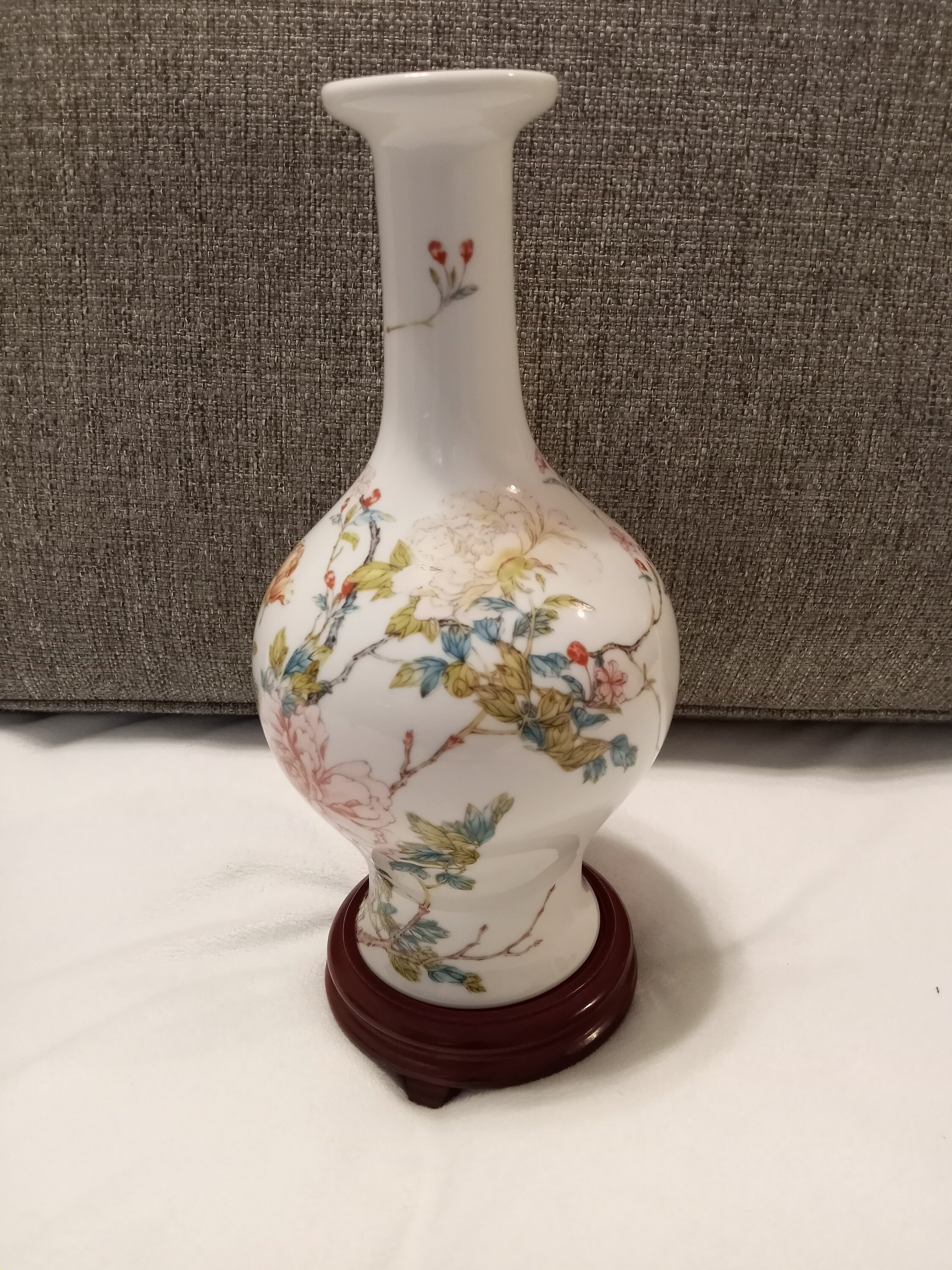 ●JAPANESE MODERN VINTAGE FLOWER VASE ● Japanese Vase Floral Hand Painted Mid Century Gold Bright Crackle