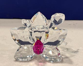 Vintage-swarovski-orchid-pink-flower-crystal-clear-figurine