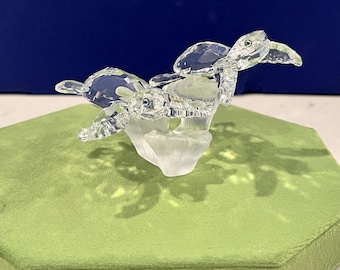 Vintage-swarovski-figurine-baby Sea Turtles-crystal-clear-frosted