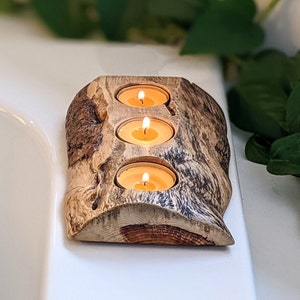 Pine Log Candle Holders | Tealights Included | 5th Anniversary | Rustic Wedding | Country Farmhouse | Cottage Kitchen | Tree Branch Decor