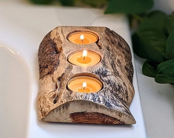 Pine Log Candle Holders | Tealights Included | 5th Anniversary | Rustic Wedding | Country Farmhouse | Cottage Kitchen | Tree Branch Decor
