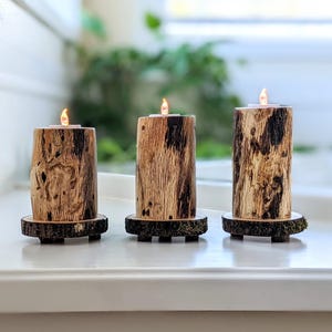 Wormy Oak Log Tealight Candle Holder | Rustic Wooden Candle Holder | Handcrafted Natural Edge Tea Light Stand