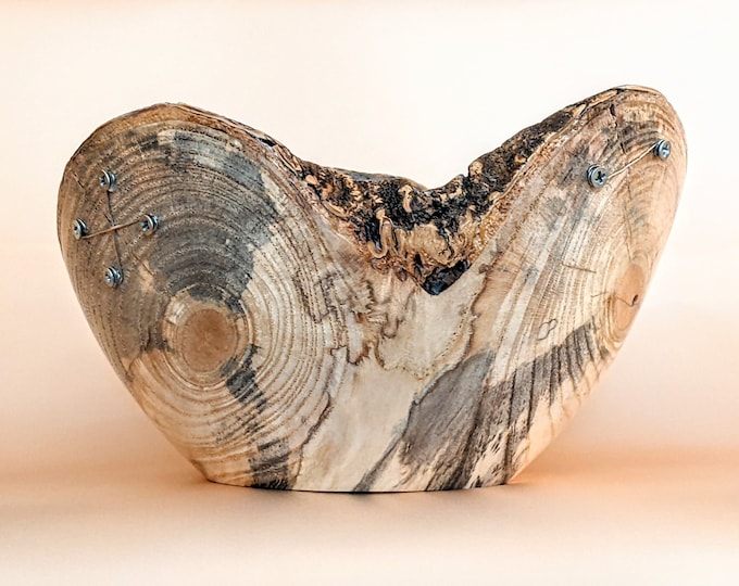 Live Edge Sumac Wood Bowl With Wire Stitching and Blue Stain Spalting