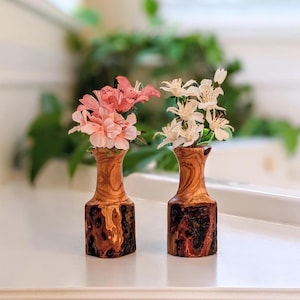 Live Edge Peach Wood Vase | Rustic Wooden Twig Pot | Hand Turned Vase for Dried Flowers | Handcrafted Organic Wood Decor