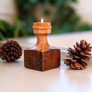 Rustic Reclaimed Wood Tealight Holder | Hand Turned Barnwood Candle Holder