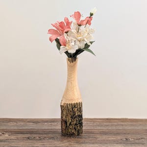 Live Edge Hibiscus Wood Vase | Hand Turned Twig Pot | Rustic Wooden Vase for Dried Flowers | Mossy Woodland Decor