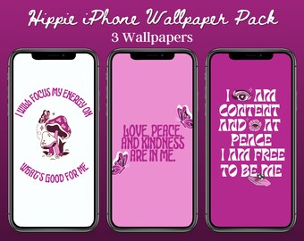 Hippie Mushroom Positive Affirmation iPhone Wallpaper Bundle, Instant Digital Download, Hippie Mushroom Aesthetic, Home Lock Screen (3 Pcs)