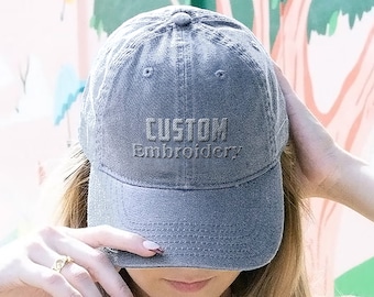Custom Washed Dad Hat, Custom Embroidered Hat, Embroidery Logo Baseball Hat, Personalized Dad Cap, Washed Denim Hat, Unisex Custom Dad Hat