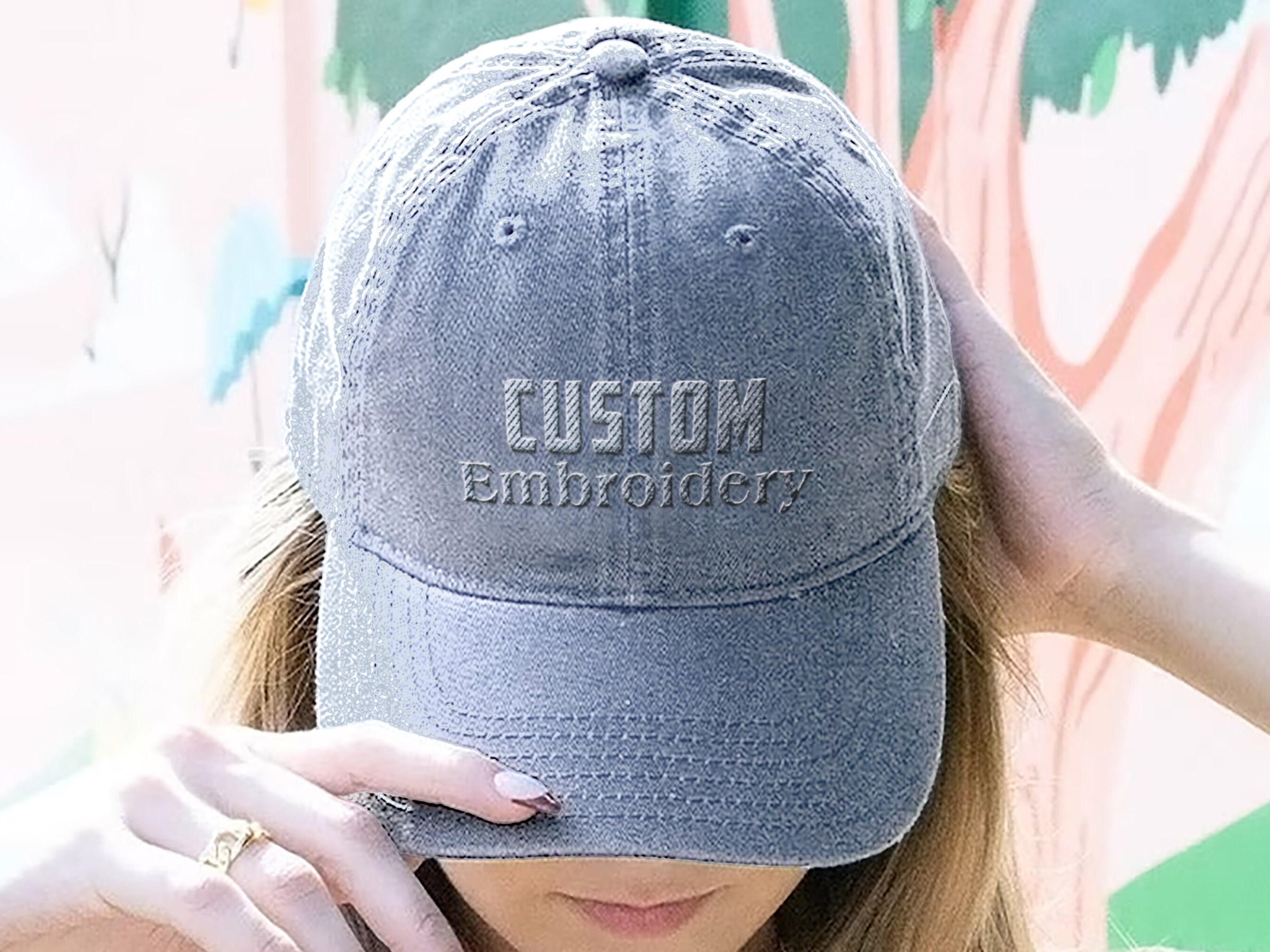 New Custom Designed Blue Distressed Baseball Cap with In Dolly We Trust In Dolly We Trust Trucker Hat - Etsy main image 4