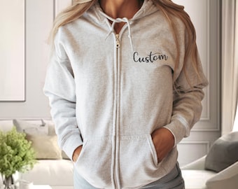 Monogrammed Jacket, Embroidered Hoodie Jacket, Personalized Full Zip Jacket, Personalized Zipper Sweatshirt, Full-Zip Hooded Sweatshirt