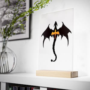 Dragon Acrylic Sign with Wooden Stand, Bookish Accessories, Fourth Wing, ACOTAR Inspired