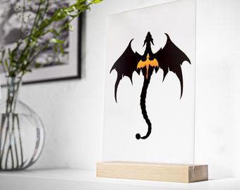 Dragon Acrylic Sign with Wooden Stand, Bookish Accessories, Fourth Wing, ACOTAR Inspired