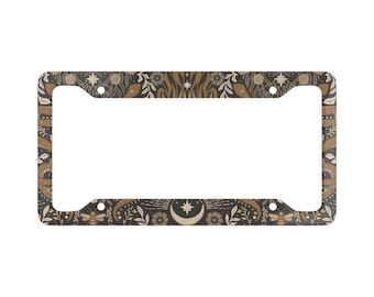 Witchy Fall Vibe License Plate Frame – Gothic Floral Car Accessory for Halloween & Horror Fans