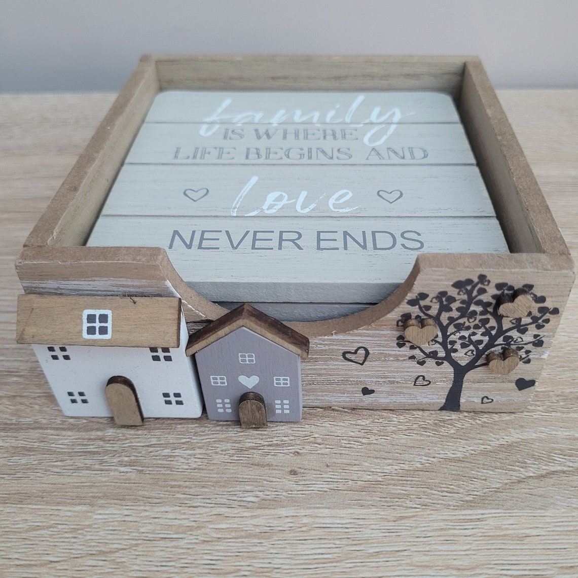 Rustic House Coaster Set, Cute Coaster Set, Natural Coaster Set, New