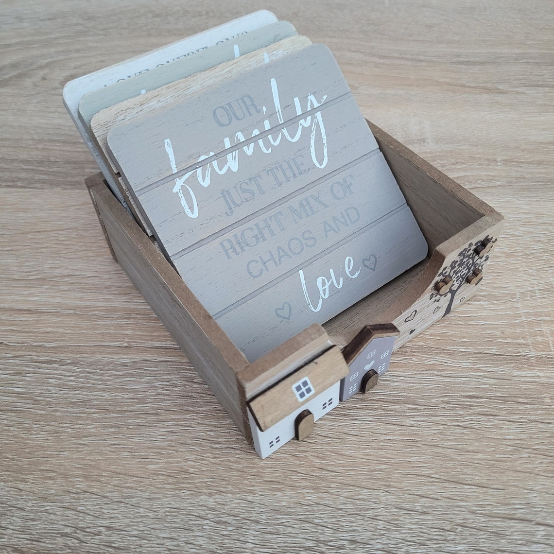 Rustic House Coaster Set, Cute Coaster Set, Natural Coaster Set, New