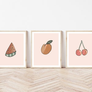 Summer Fruit Market Print Series | 3 Digital Downloads | Watermelon | Peach | Cherries | Instant Wall Art