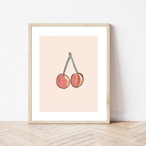 Gouache Cherry Print | Digital Download | Whimsical Cherry Art for Kitchen Decor, Wall Art, or Stationery | vintage vibe