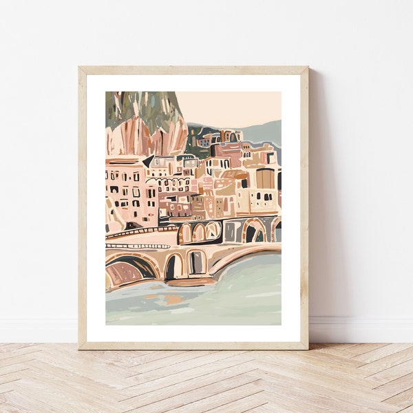 Amalfi Coast Print | Italian Art | Campania Italy | Digital Download | Beach Town Coastal Print