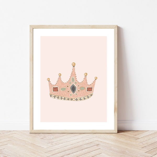 Princess crown tiara print | printable digital download | pink, pastel, blush, neutral | minimalist | bohemian | princess nursery