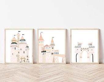 Märchenschloss Kinderzimmer Wandbild - Prinzessin Aquarell Druck, digitaler Download
