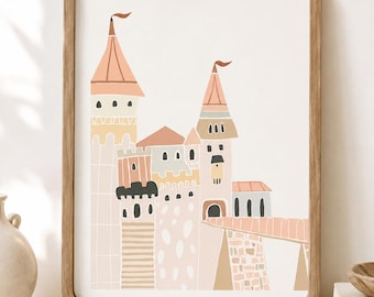 Princess Castle Wall Art, Fairytale Girls Room Decor, Whimsical Nursery Printable Digital Download