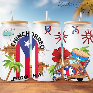 Puerto Rico Inspired Libbey Glass, Boricua Tumbler, Puerto Rico Chinchorreo Glass Cup, Libbey Glass, Gift for him, Gift for her, 16oz Cup