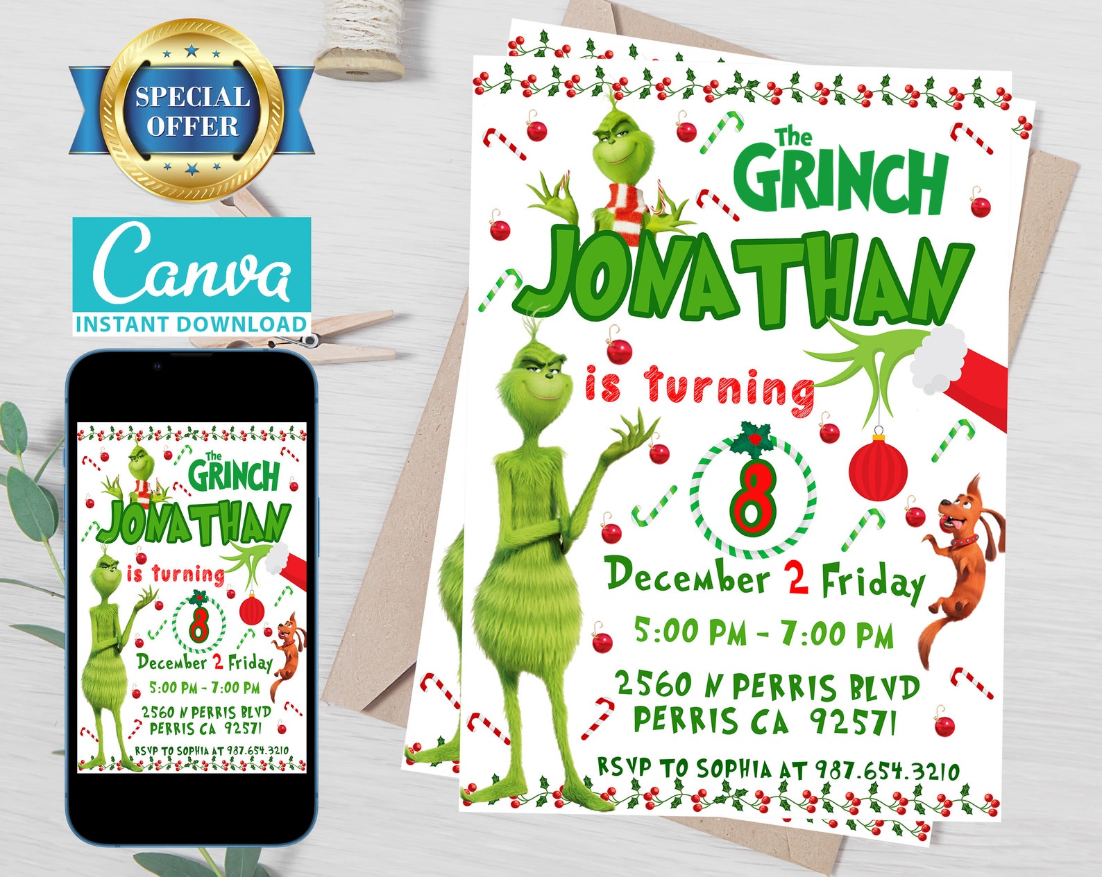 Editable Grinch Invitation Template