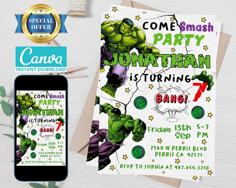 Editable Hulk Birthday Invitation Template Printable Birthday Etsy