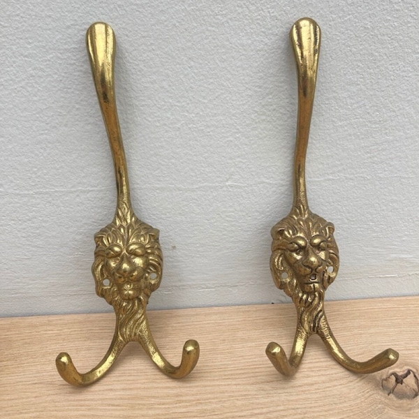 Antique Brass Hooks ~Lion ~ set of 2