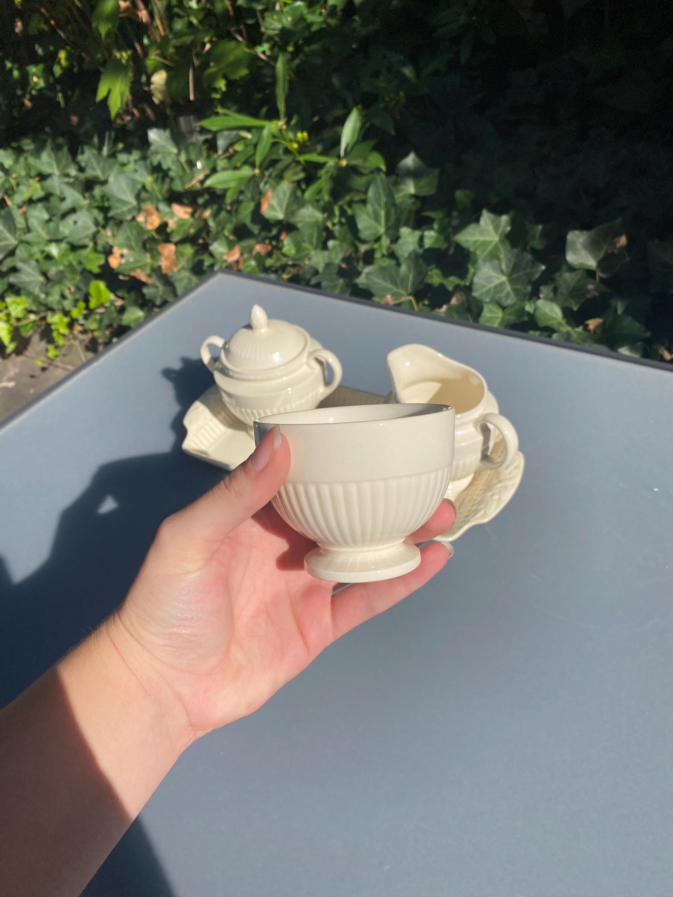 Vintage Wedgwood Edme Queen's Ware Milk & Sugar Set With Tray and