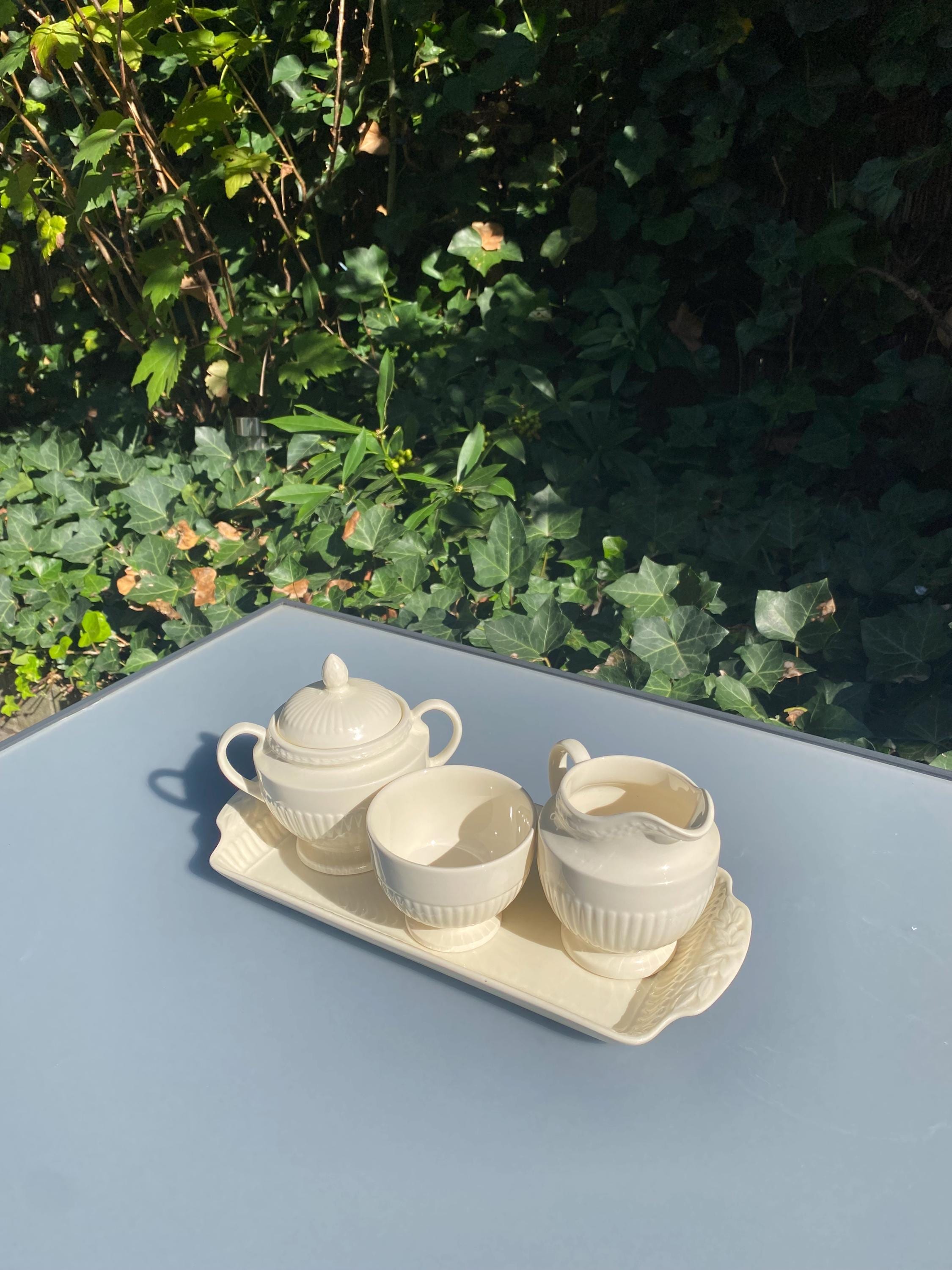Vintage Wedgwood Edme Queen's Ware Milk & Sugar Set With Tray and