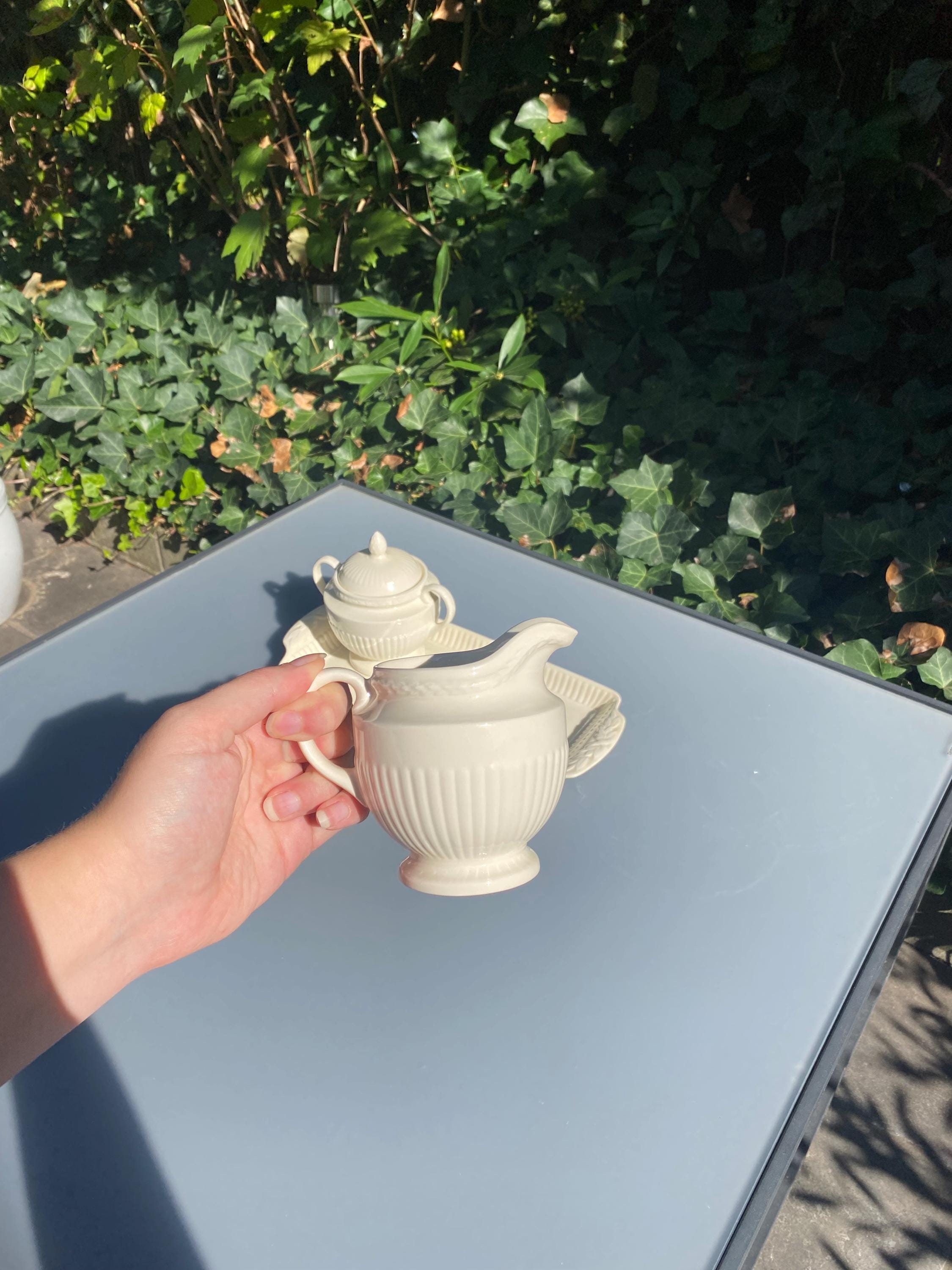 Vintage Wedgwood Edme Queen's Ware Milk & Sugar Set With Tray and